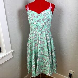 Hell Bunny Birdcage 50's Dress Mint Green Cherry Blossom Retro Pinup Size M
